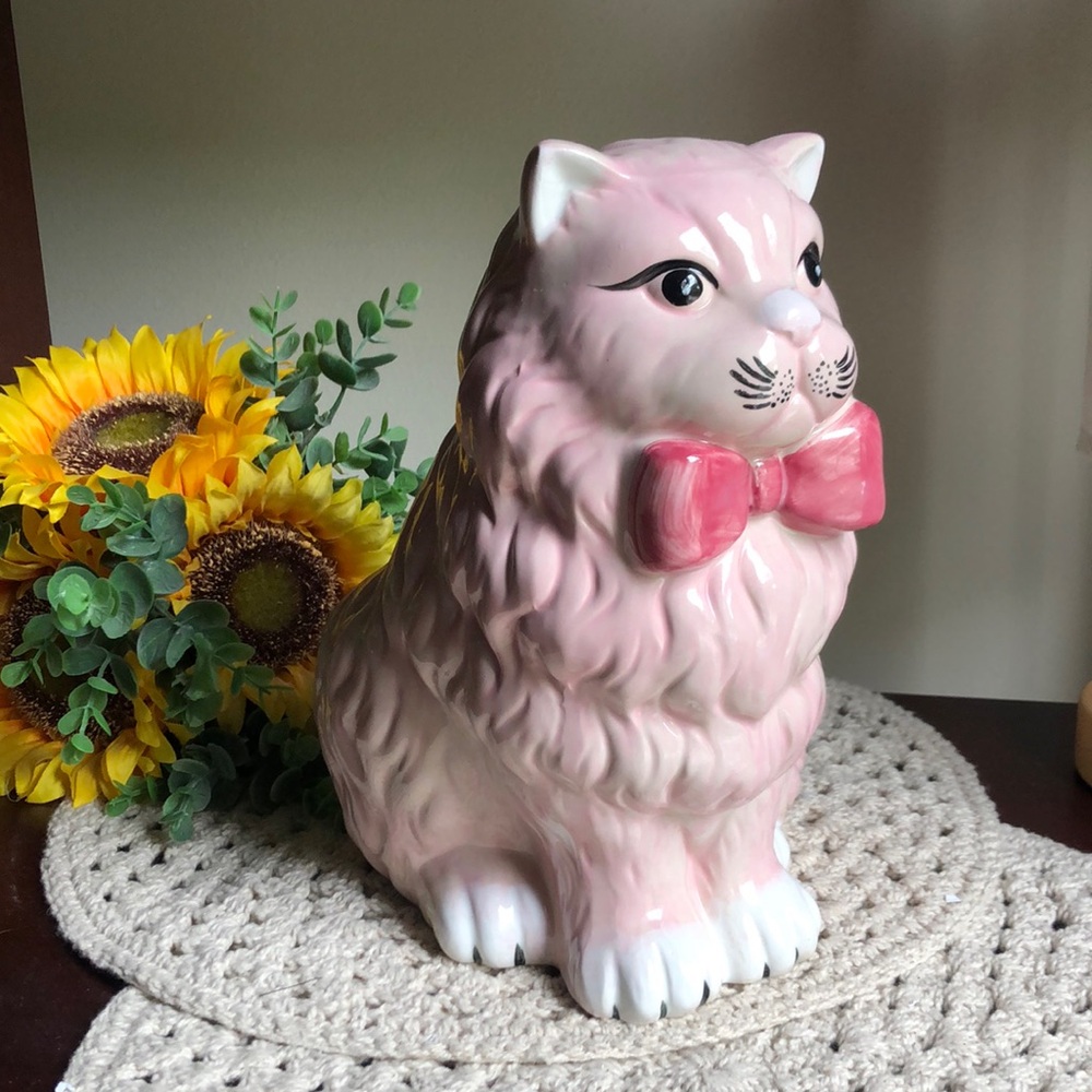 Pink Ceramic CAT Planter with Bow Home Decor